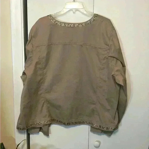 Lane Bryant Khaki Twill Jacket Size 28 Gold Silver Studs Button Front - Picture 6 of 13